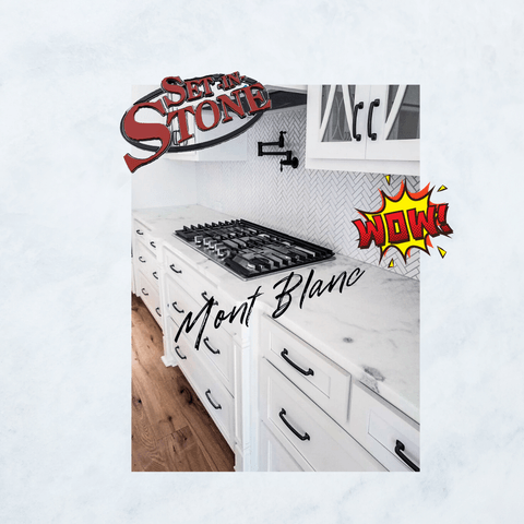 Mont Blanc quartzite kitchen with cooktop cutout