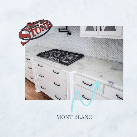 Mont Blanc quartzite kitchen with cooktop cutout