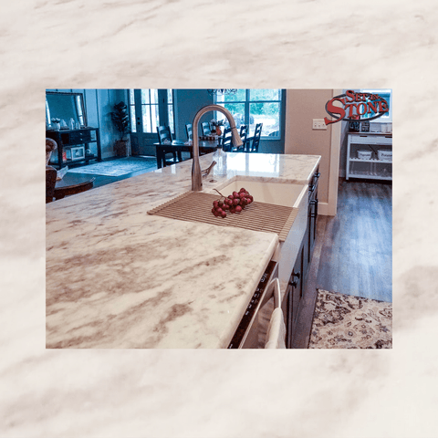 White Valley granite kitchen with island