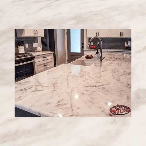 White Valley granite kitchen with island