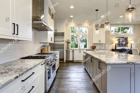 Custom stone kitchen with island