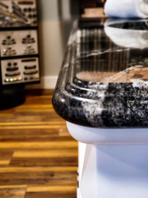 Triple Waterfall countertop edge profile, hand-polished by Set In Stone
