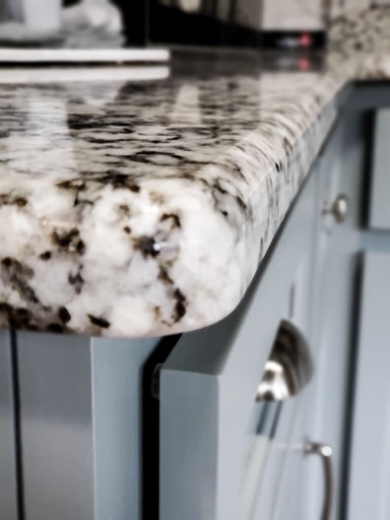 Waterfall countertop edge profile, hand-polished by Set In Stone