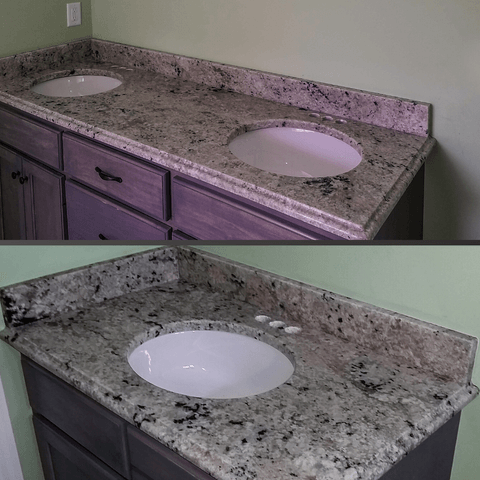 White Sands granite bathroom vanity